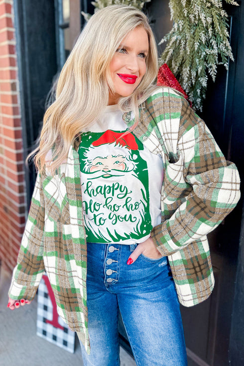 Tartan Plaid Flannel Button Front Patch Pocket Drop Shoulder Shacket